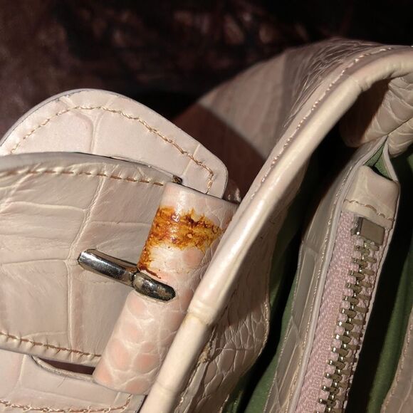 Cole Haan Mini Satchel Croc Print Embossed Leather Blush Pink Nude - Picture 16 of 16